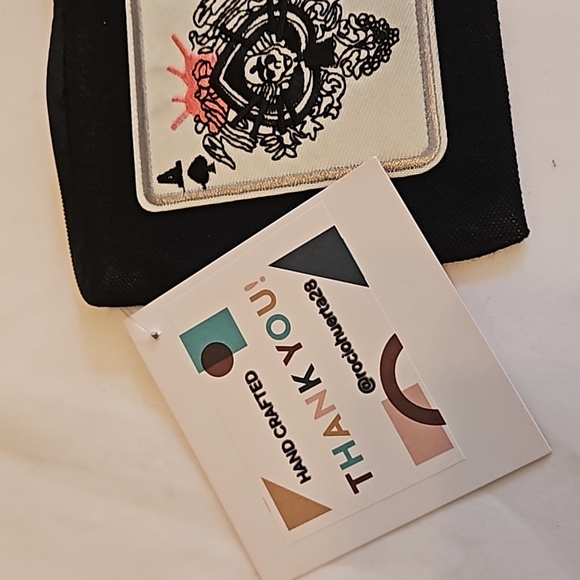 Hand Crafted Black Canvas Cosmetic Bag Pencil case Iron transfer Floral design - Picture 13 of 17